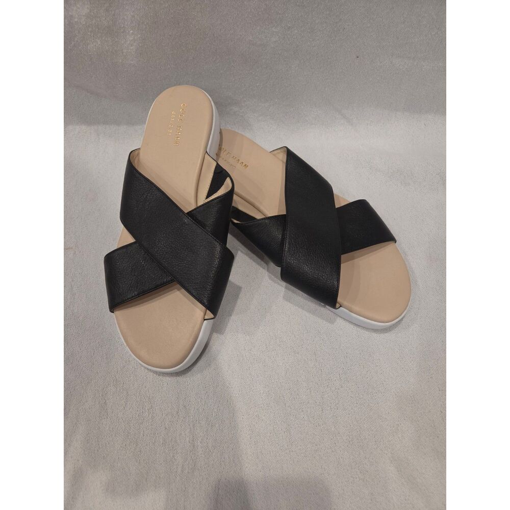Cole Haan Zerogrand Black Leather Criss Cross Slide Sandals Women 9.5 Comfort